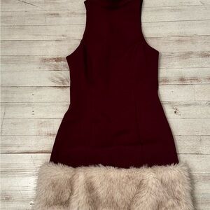 Maeve Burgundy Dress with Faux Fur Hem